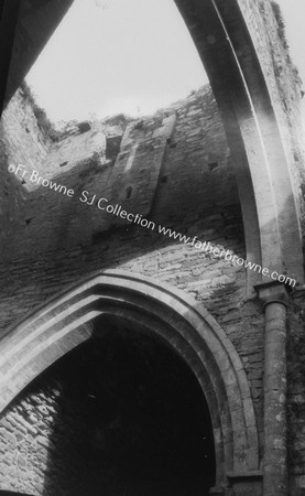 INTERSECTION OF CHANCEL ARCH (POINTED) & SOUTH TRANSEPT ARCH FROM SOUTH AISLE